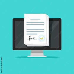 Animated picture of a report card in front of a computer
